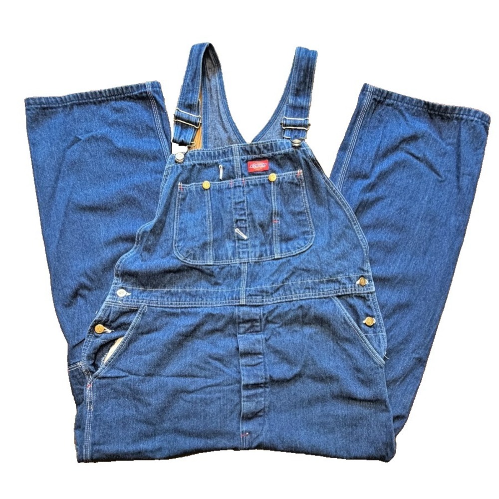 Dickies Men Size 40x30 Dark Wash Blue Denim Carpenter Bib Overalls Made in USA